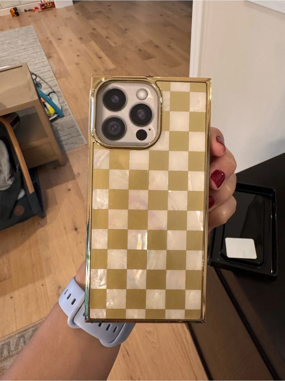 Elite Collection Gold Mother-of-Pearl Checkered iPhone Case